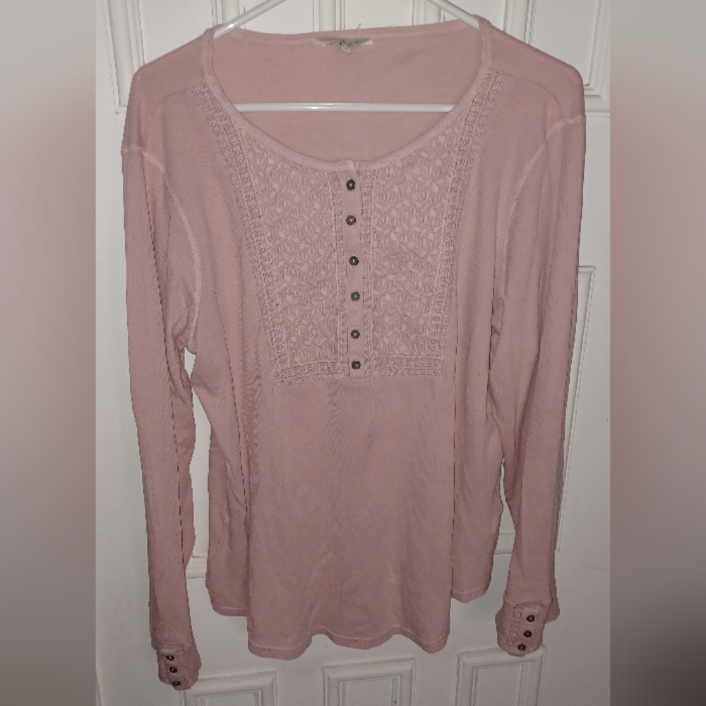 Lucky Brand Women's Thermal Lace Top Pale Pink Mauve  XXL